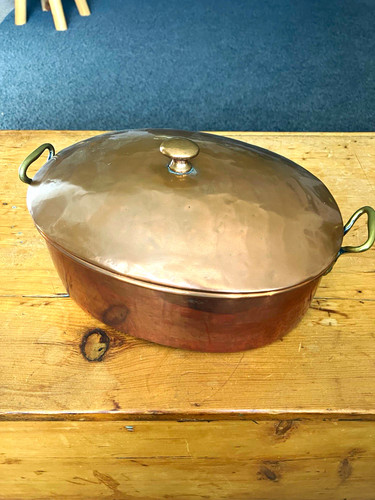 Oval copper lidded pot - lidded, pot/roaster
